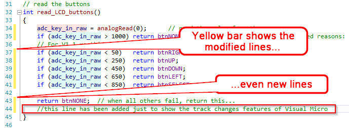 Track Changes in Visual Micro for Atmel Studio